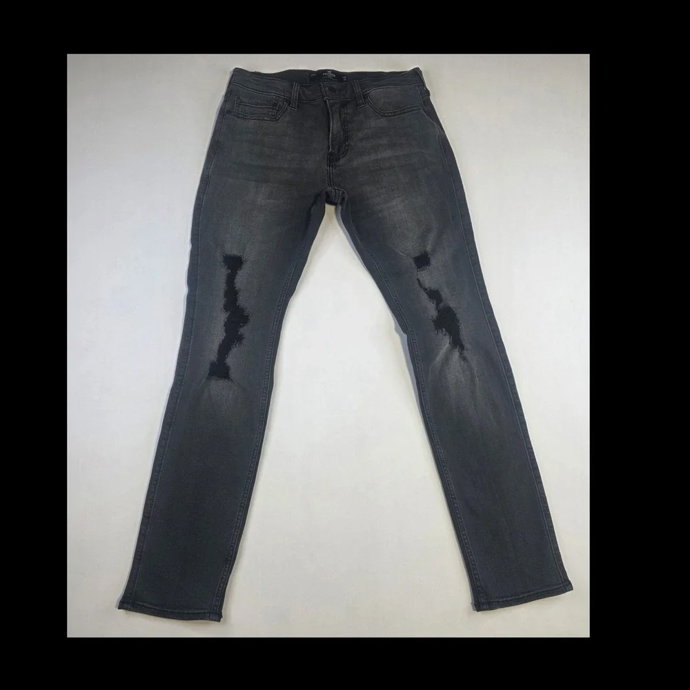 Hollister Skinny Jeans Mens 30x30 Black Distressed Faded Stretch Denim